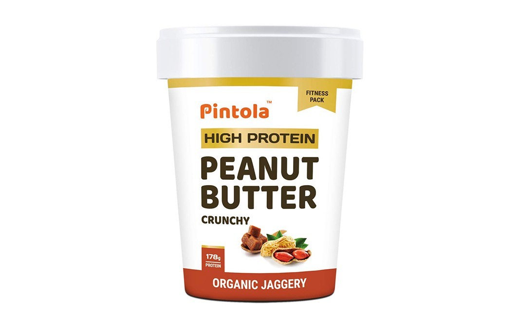 Pintola High Protein Peanut Butter Crunchy Organic Jaggery   Jar  510 grams